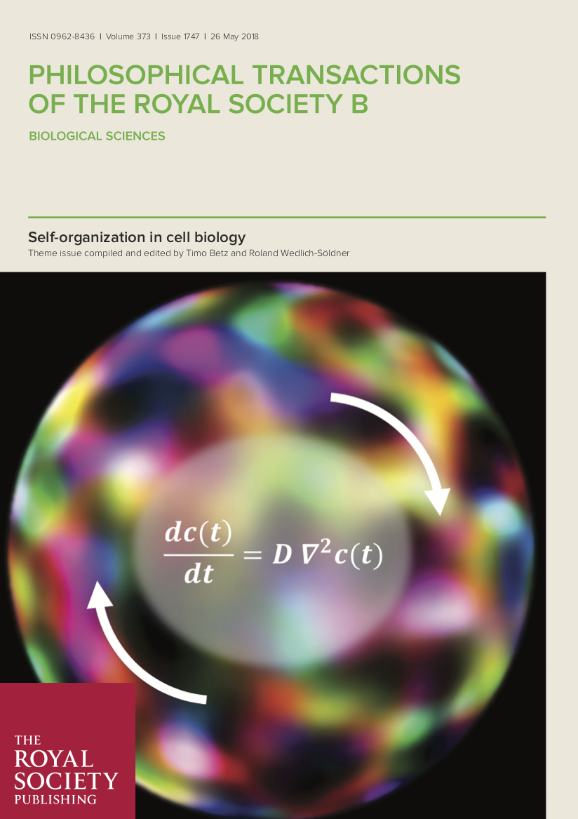 Journal cover of the theme issue 'Self-organization in cell biology'